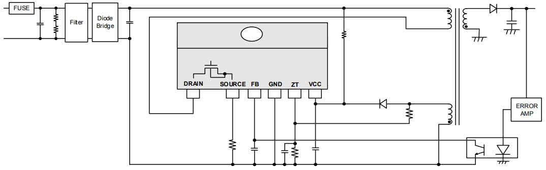 アプリケーション回路図 - ROHM Semiconductor BM2SC12xFP2-LBZ AC/DCコンバータ (SiC MOSFET内蔵)